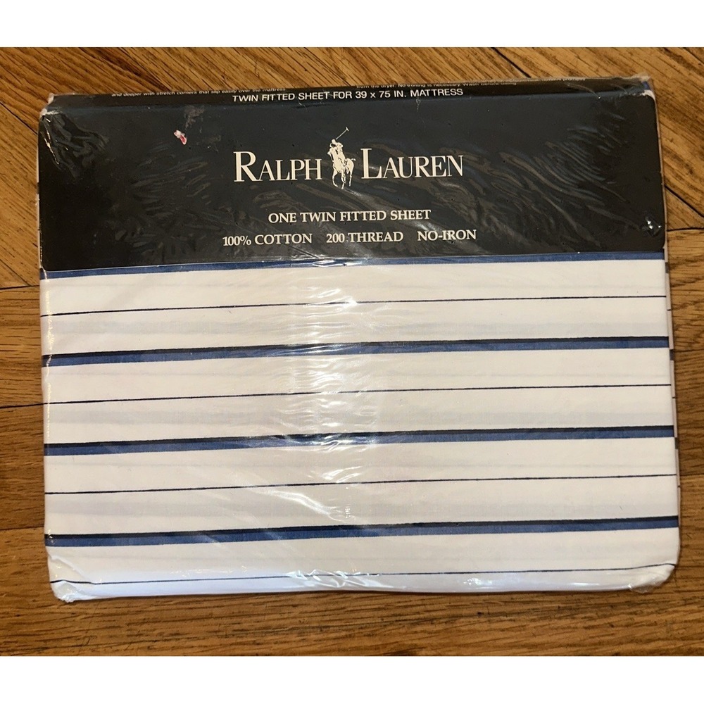 Ralph Lauren‎ One Twin Fitted Sheet Jonquil Blue Stripe